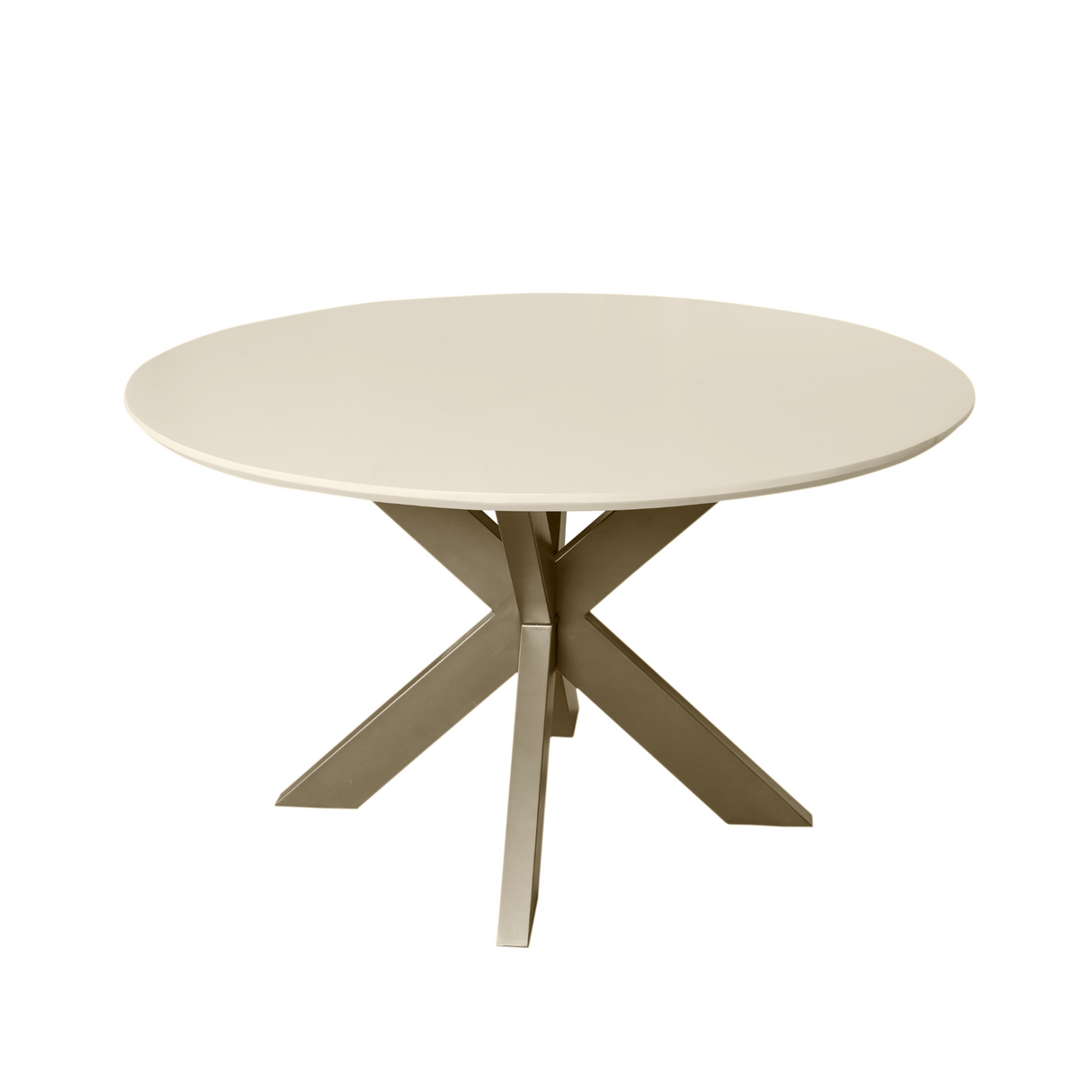 Ronde Eettafel - 110 cm - Zandkleurig Mangohout - Bronskleurige Designpoot