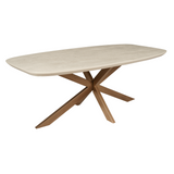 Deens Ovale Eettafel - 160 cm - Zandkleurig Mangohout - Bronskleurige Designpoot
