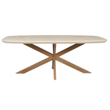 Deens Ovale Eettafel - 160 cm - Zandkleurig Mangohout - Bronskleurige Designpoot