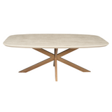 Deens Ovale Eettafel - 160 cm - Zandkleurig Mangohout - Bronskleurige Designpoot