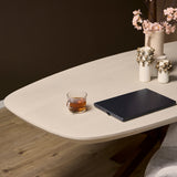 Deens Ovale Eettafel - 160 cm - Zandkleurig Mangohout - Bronskleurige Designpoot