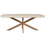 Deens Ovale Eettafel - 280 cm - Zandkleurig Mangohout - Bronskleurige Designpoot