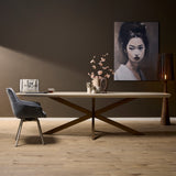 Deens Ovale Eettafel - 280 cm - Zandkleurig Mangohout - Bronskleurige Designpoot