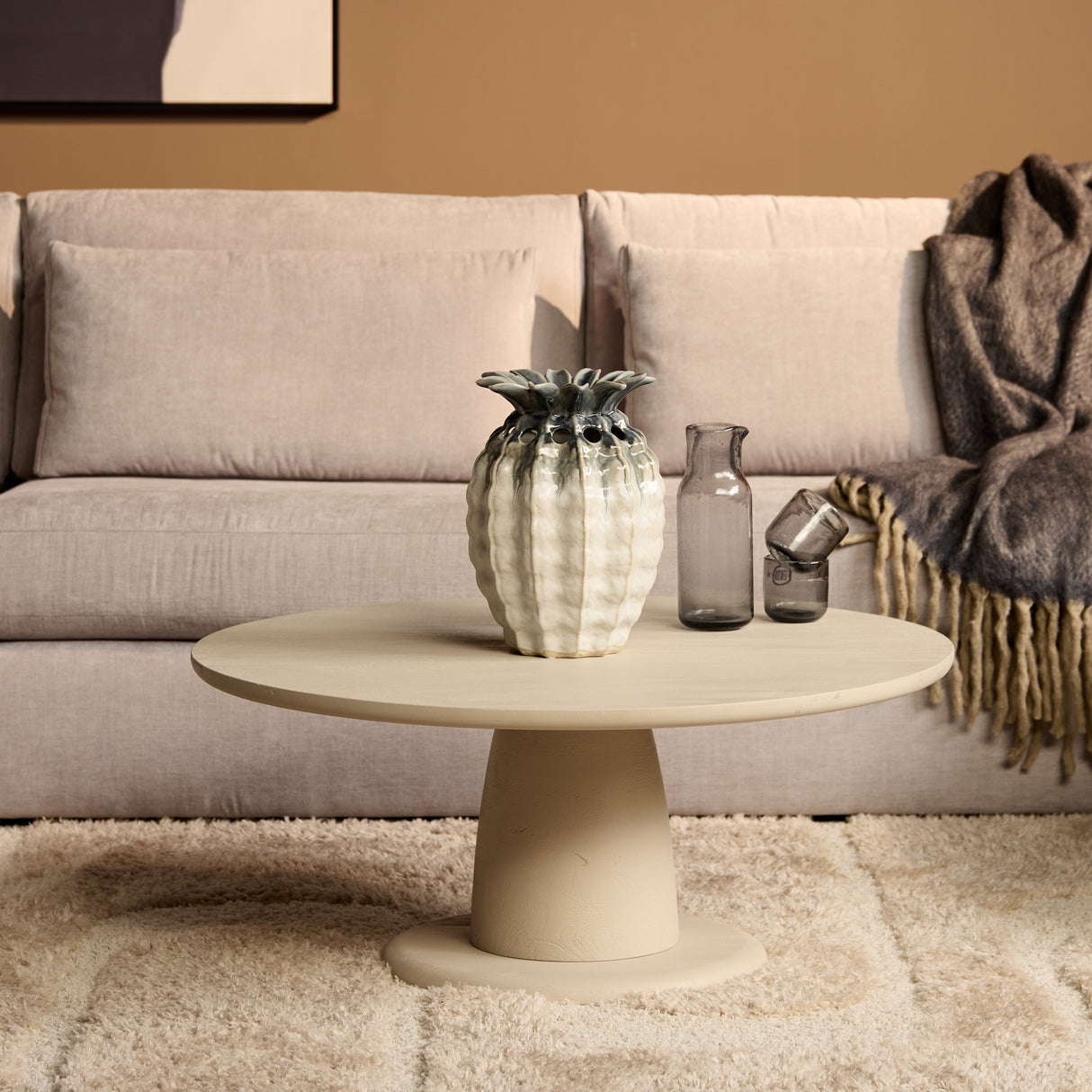 Ronde Salontafel Zand Mangohout - 90 cm - Sculpturaal Design