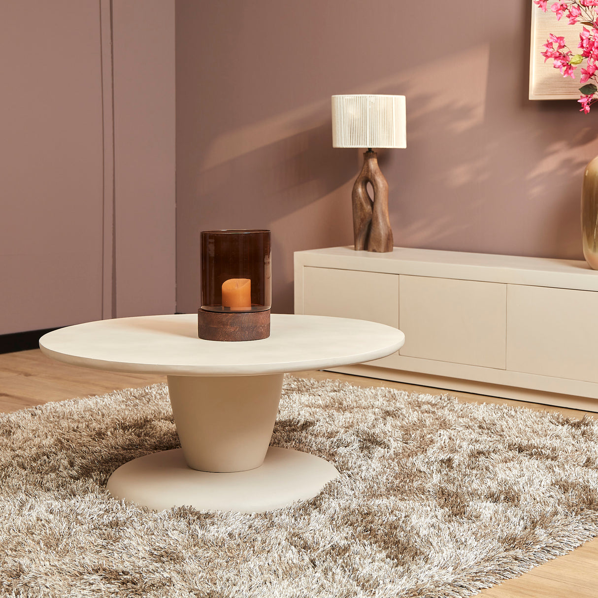 Ronde Salontafel Zand Mangohout - 90 cm - Sculpturaal Design