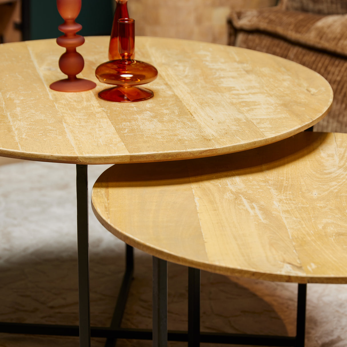 Salontafel-set - Naturel - Mangohout - 2-delig - 70 cm