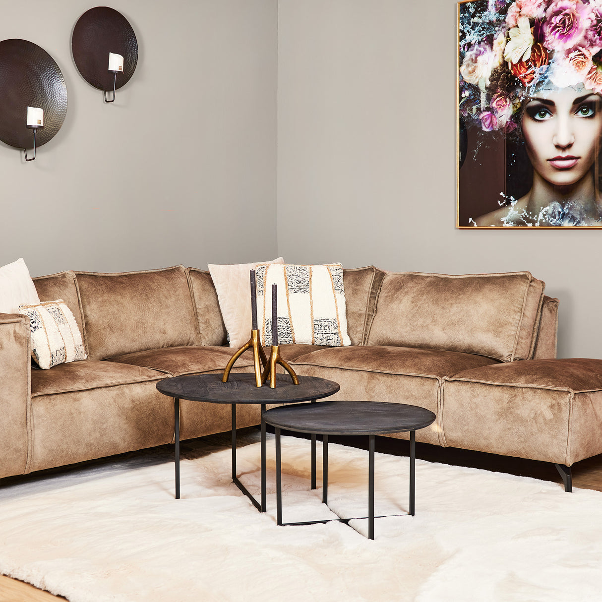 Salontafel set Zwart Mangohout - 2-delig - Rond Design