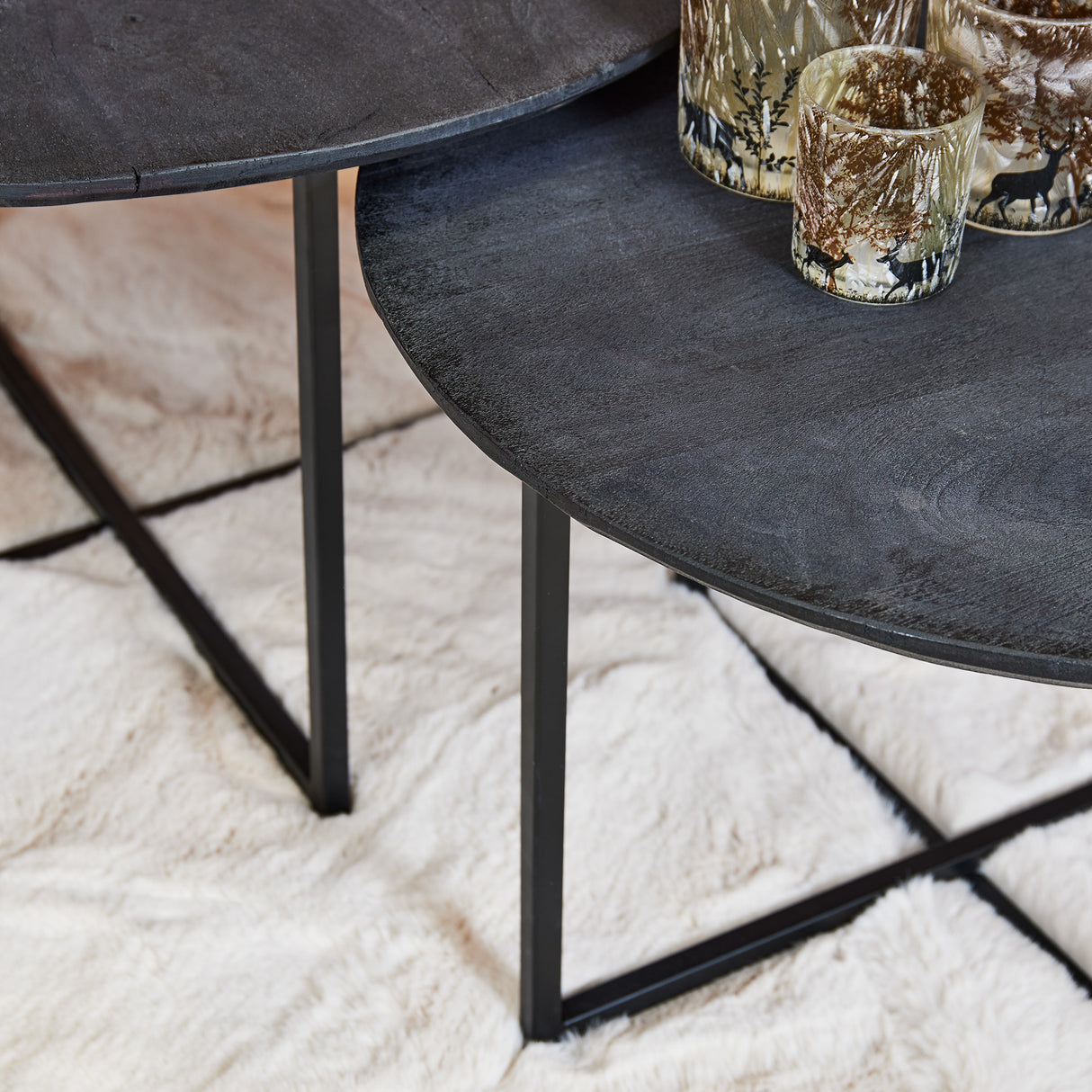 Salontafel set Zwart Mangohout - 2-delig - Rond Design