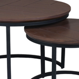 Ronde Salontafel Set Zwart Eikenhout - 70 cm & 50 cm - Zwart Metalen Onderstel