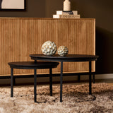 Ronde Salontafel Set Zwart Eikenhout - 70 cm & 50 cm - Zwart Metalen Onderstel