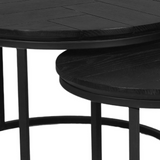 Ronde Salontafel Set Zwart Eikenhout - 70 cm & 50 cm - Zwart Metalen Onderstel