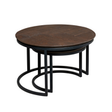 Ronde Salontafel Otik - Set van 2 - Bruin Eikenhout - Zwart Metaal