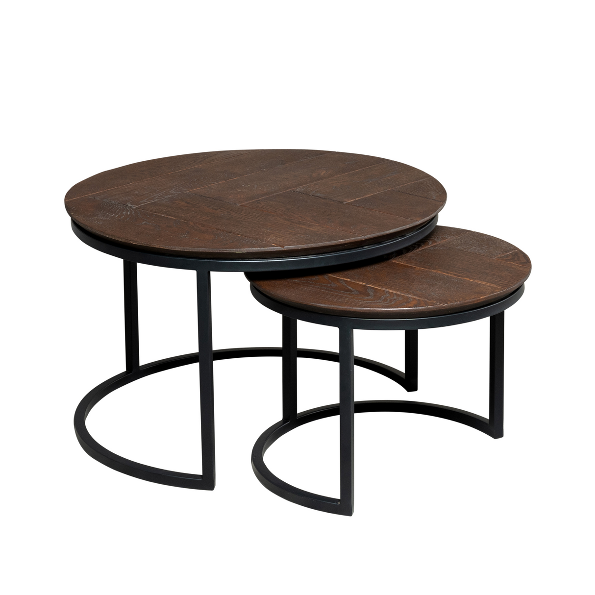 Ronde Salontafel Otik - Set van 2 - Bruin Eikenhout - Zwart Metaal