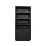 Boekenkast - Zwart - Mangohout - 90 cm - 4 Open Vakken - 2 Deuren