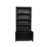 Boekenkast - Zwart - Mangohout - 90 cm - 4 Open Vakken - 2 Deuren