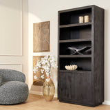 Boekenkast - Zwart - Mangohout - 90 cm - 4 Open Vakken - 2 Deuren