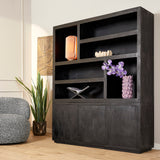 Vakkenkast - Zwart - Mangohout - XL - 160 cm - 3 Deuren