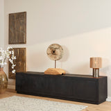 Tv-meubel - Zwart - Mangohout - 200 cm - 4 Deuren - Push-to-open