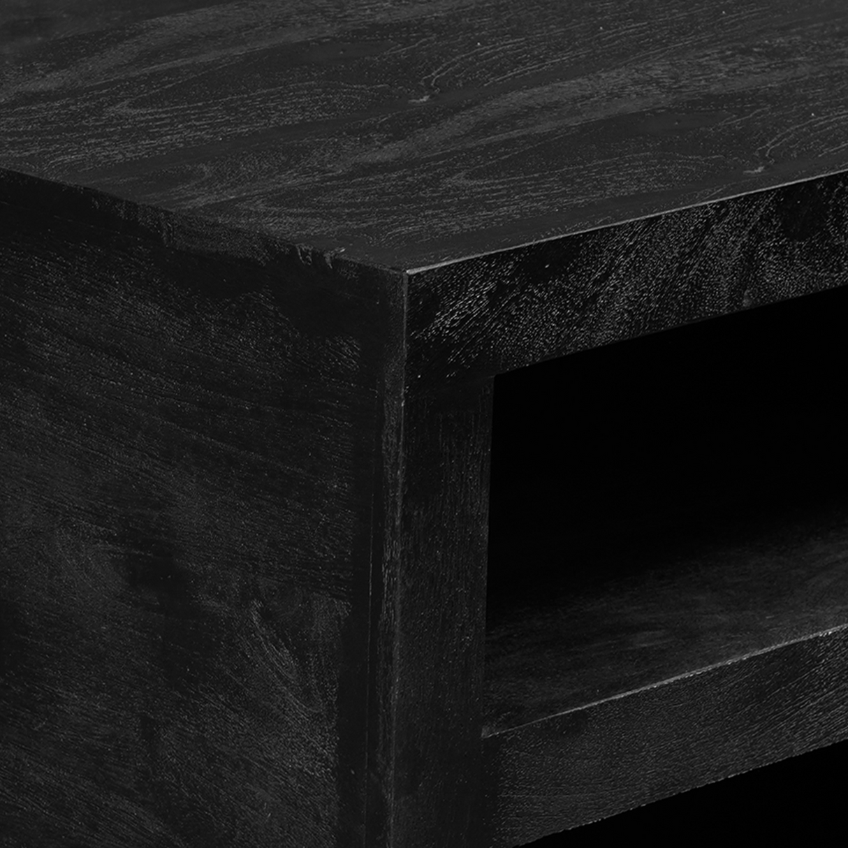 Vierkante Salontafel Zwart Mangohout - 80 cm - Modern Blokdesign met Dubbel Opbergvak