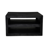 Vierkante Salontafel Zwart Mangohout - 80 cm - Modern Blokdesign met Dubbel Opbergvak