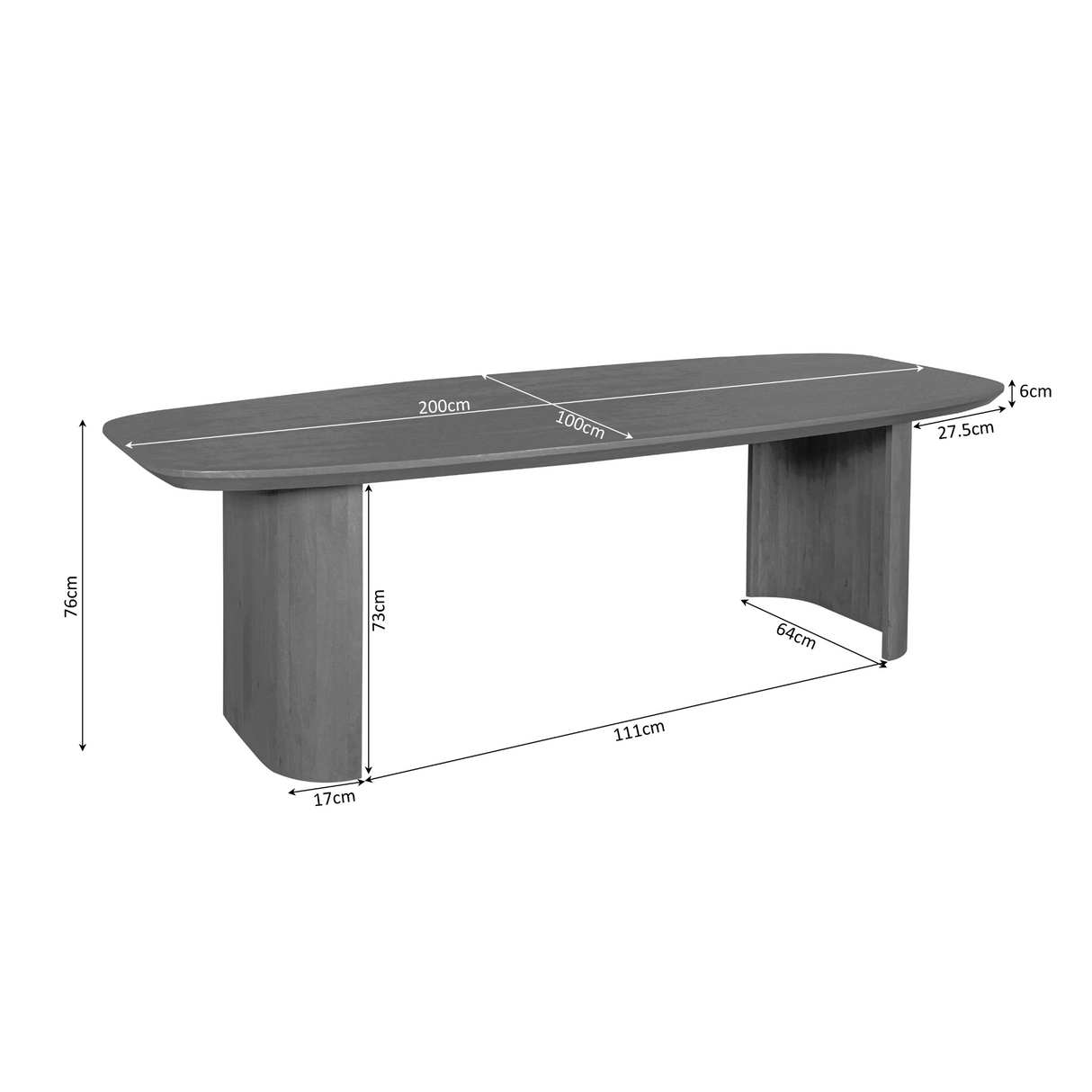 Eettafel - Bruin Mangohout - 200 cm - Modern Design - Half Ronde Poten