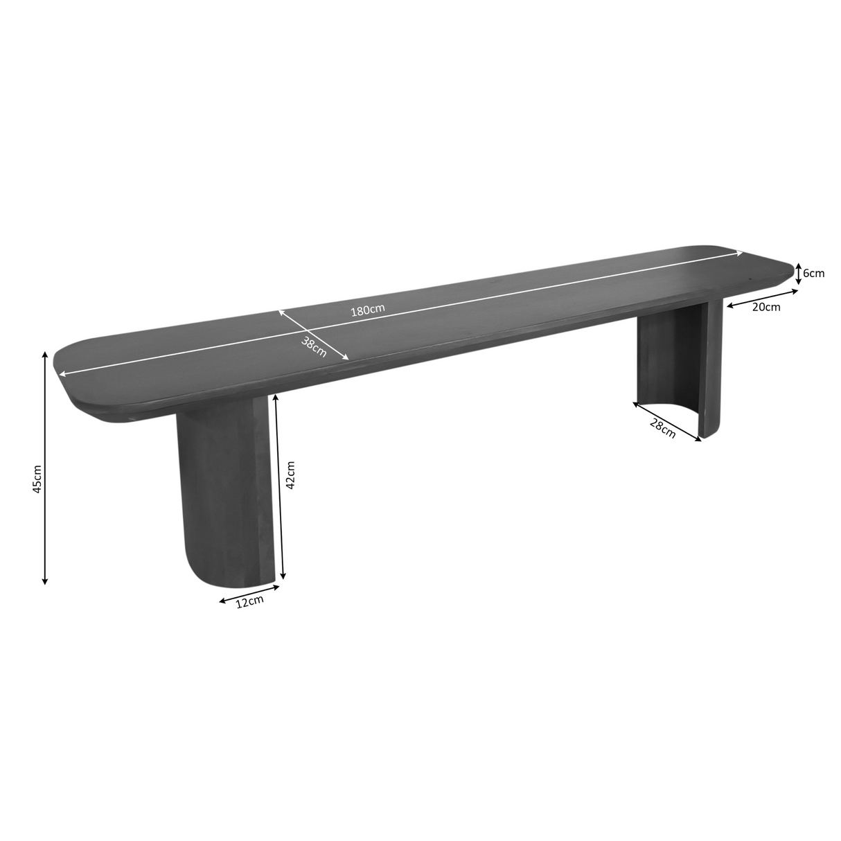 Eetkamerbank - Bruin Mangohout - 180 cm - Modern Design - Half Ronde Poten
