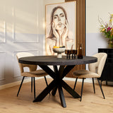 Ronde eettafel - Zwart - Mangohout - 140 cm - Matrixpoot