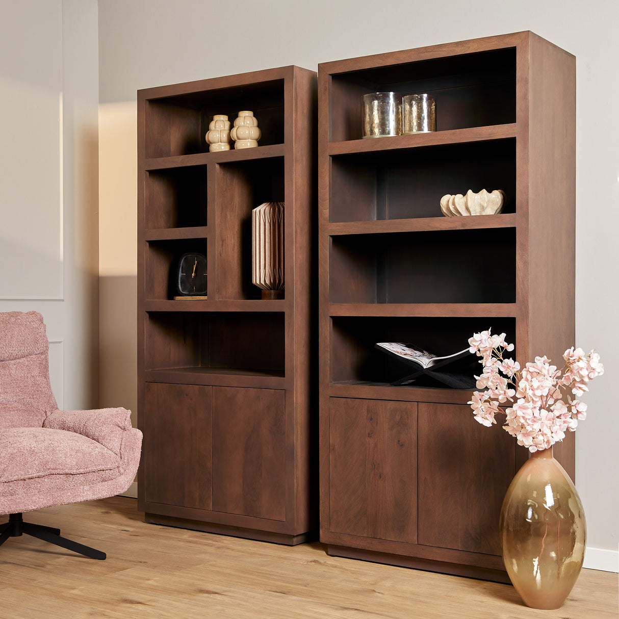 Vierkante Salontafel Walnoot Mangohout - 80 cm - Modern Blokdesign