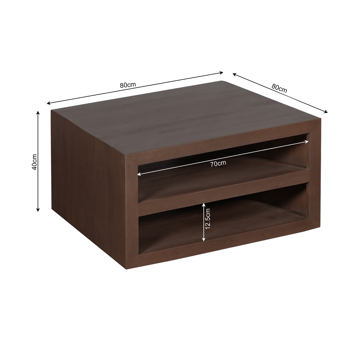 Vierkante Salontafel Walnoot Mangohout - 80 cm - Modern Blokdesign