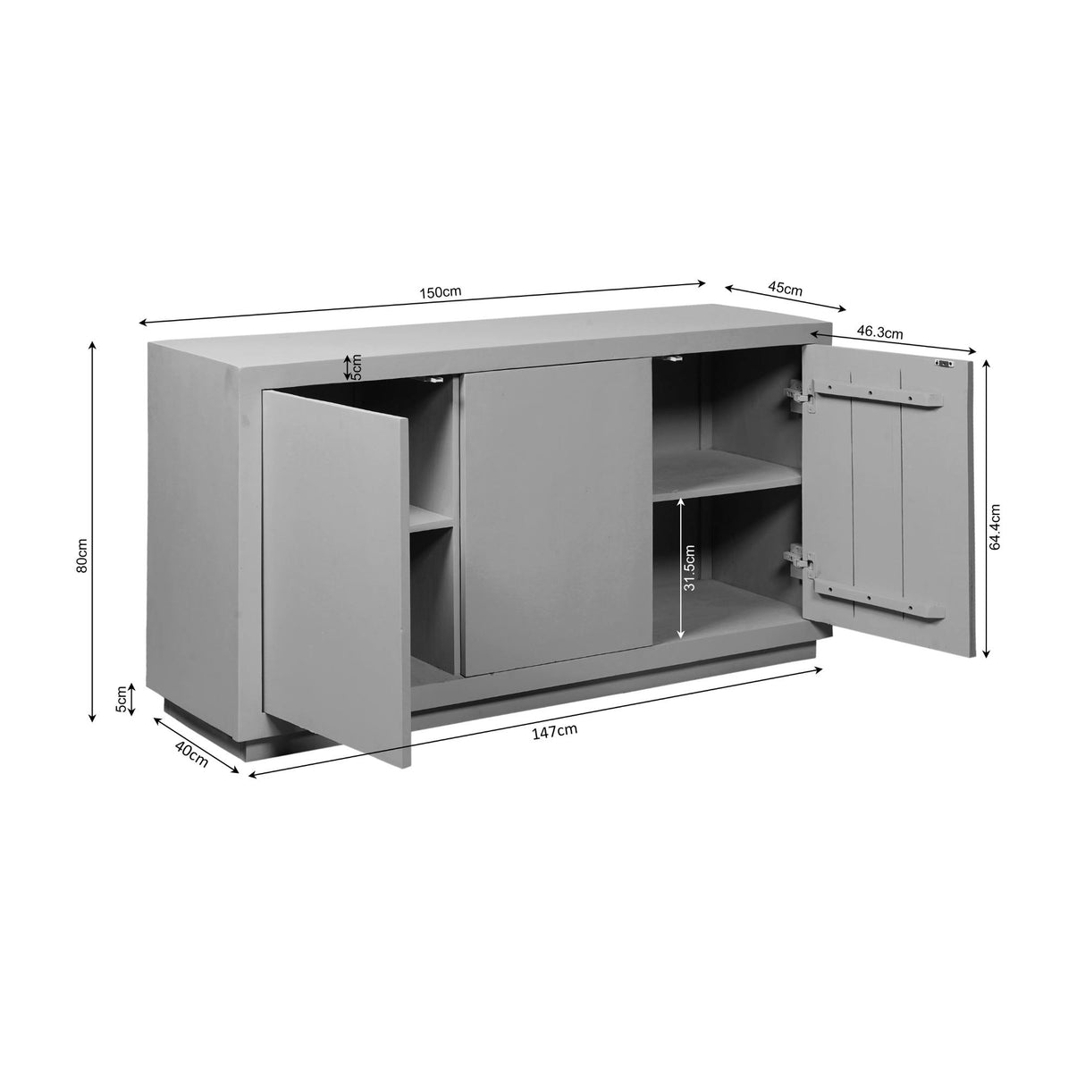 Dressoir - Bruin Mangohout - 150 cm - Modern Design - 3 Deuren