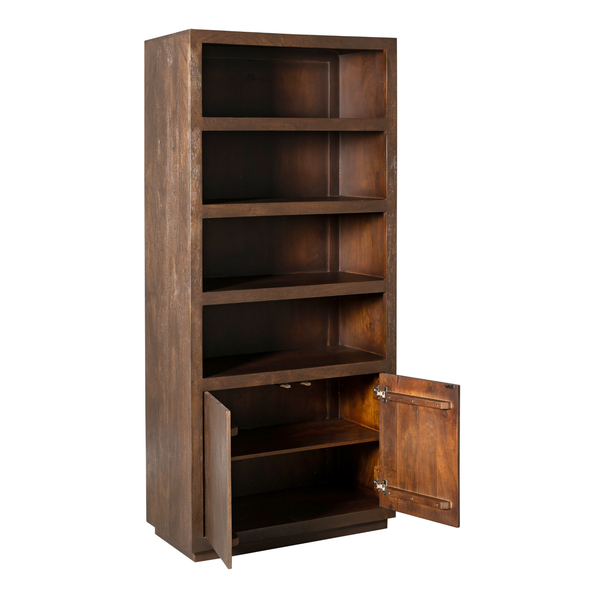 Boekenkast Brussel - Bruin Mangohout - 90 cm - Modern Design - 2 Deuren & 4 Open Vakken