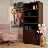 Boekenkast Brussel - Bruin Mangohout - 90 cm - Modern Design - 2 Deuren & 4 Open Vakken