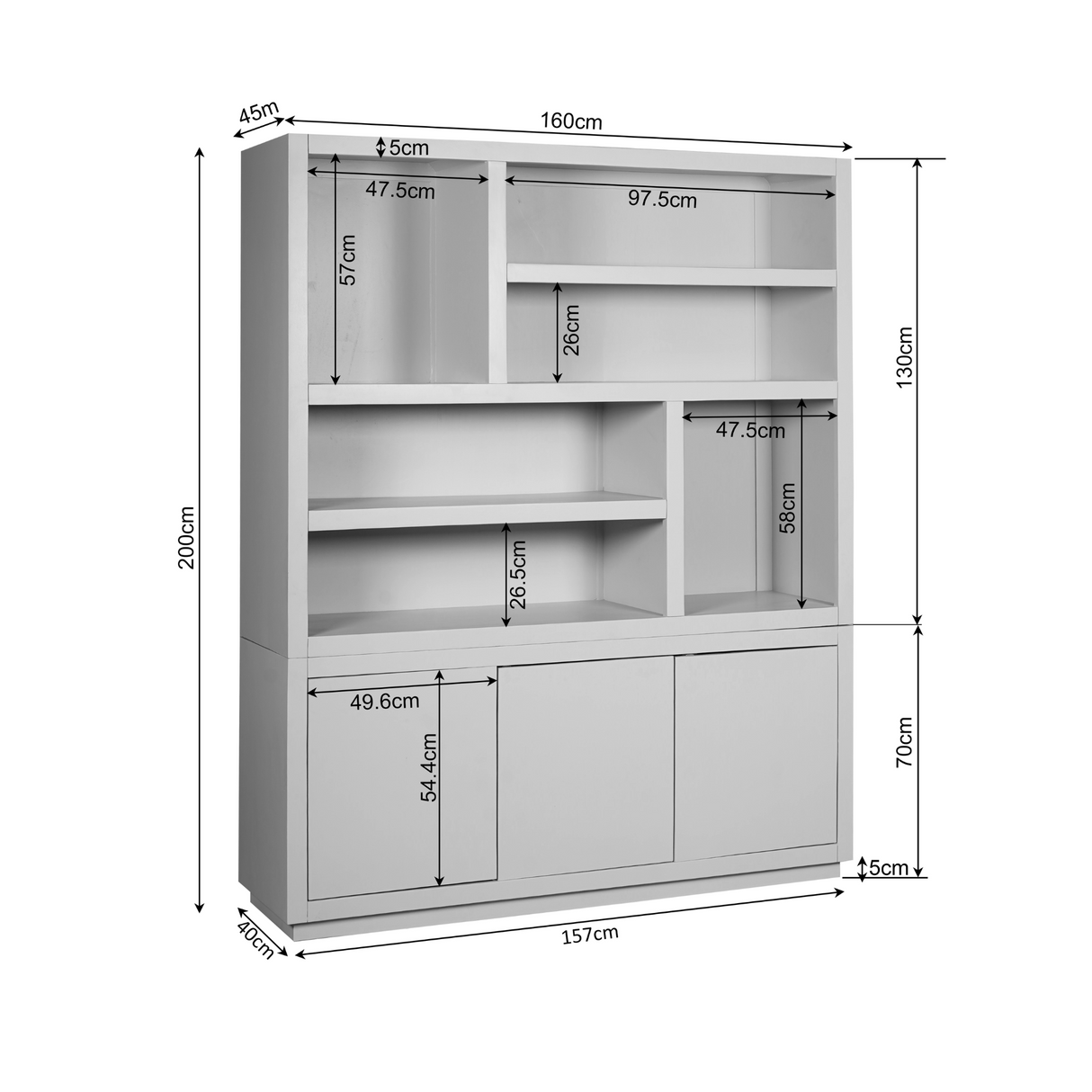 Vakkenkast XL - Bruin Mangohout - 160 cm - Modern Design - 3 Deuren