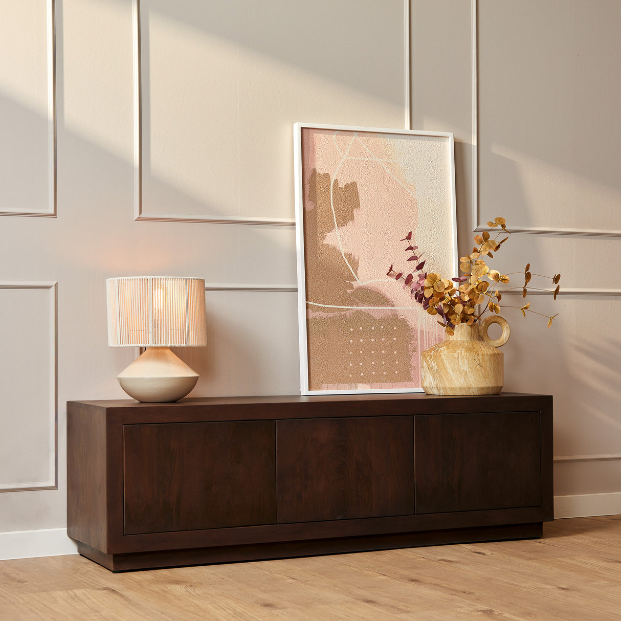 TV-meubel Brussel - Bruin Mangohout - 150 cm - Minimalistisch Design - 3 Deuren