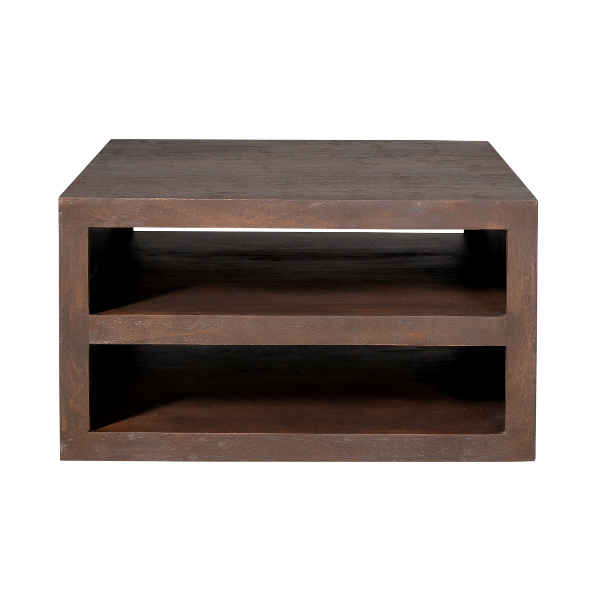 Vierkante Salontafel Brussel - Bruin Mangohout - 80 x 80 cm - Minimalistisch Design - 2 Open Vakken
