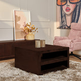 Vierkante Salontafel Brussel - Bruin Mangohout - 80 x 80 cm - Minimalistisch Design - 2 Open Vakken