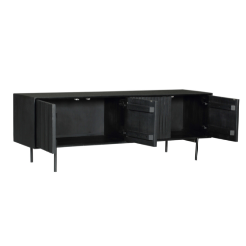 Tv-meubel - Zwart - Mangohout - 165 cm - 4 Deuren