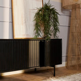 Tv-meubel - Zwart - Mangohout - 165 cm - 4 Deuren