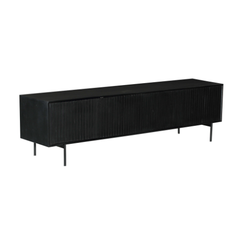 Tv-meubel - Zwart - Mangohout - 210 cm - 4 Deuren