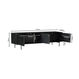 Tv-meubel - Zwart - Mangohout - 210 cm - 4 Deuren