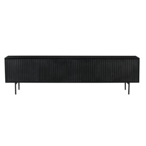 Tv-meubel - Zwart - Mangohout - 210 cm - 4 Deuren