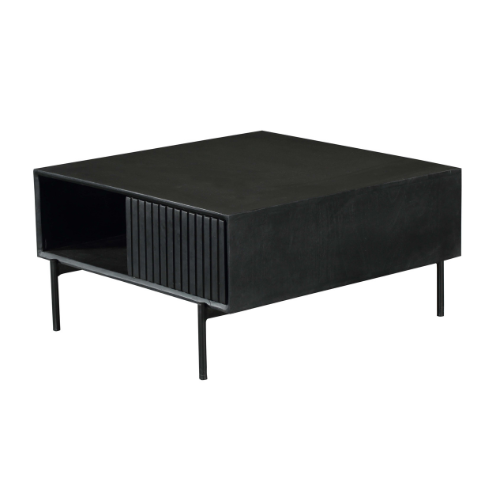Salontafel - Vierkant - Zwart - Mangohout - 80 cm - 2 Lades - 1 Open Vak