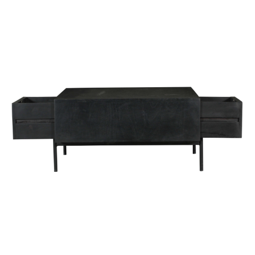 Salontafel - Vierkant - Zwart - Mangohout - 80 cm - 2 Lades - 1 Open Vak