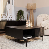 Salontafel - Vierkant - Zwart - Mangohout - 80 cm - 2 Lades - 1 Open Vak