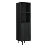 Boekenkast - Zwart - Mangohout - Metaal - 55 cm - 1 Deur - 2 Open Vakken