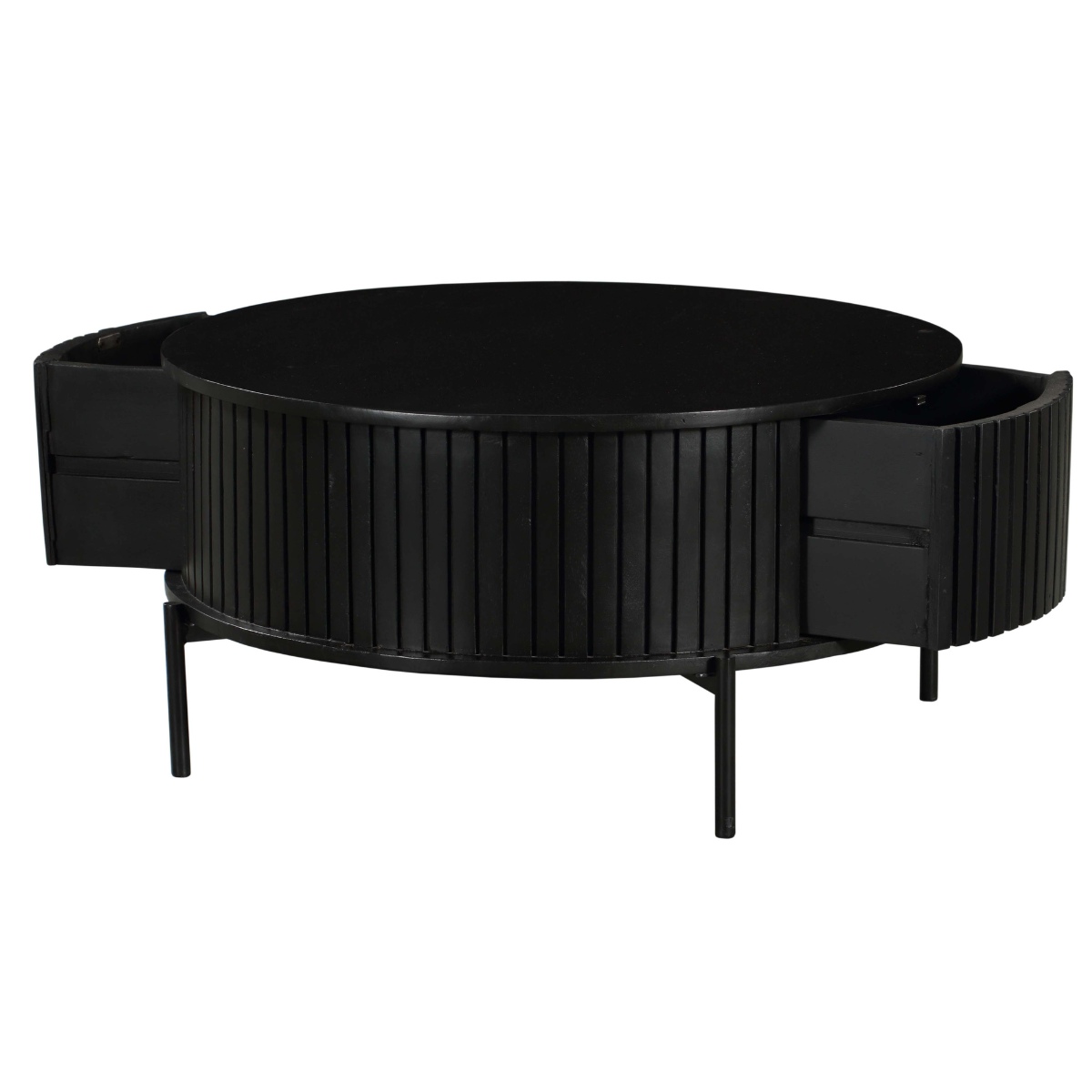 Salontafel - Rond - Zwart - Mangohout - 80 cm - 2 Lades