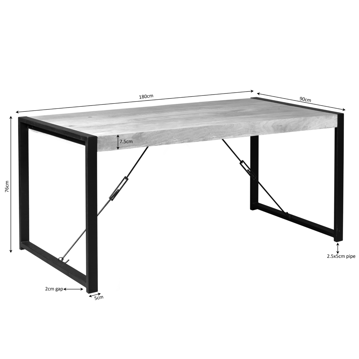 Eettafel - Rechthoek - Naturel - Mangohout - 180 cm