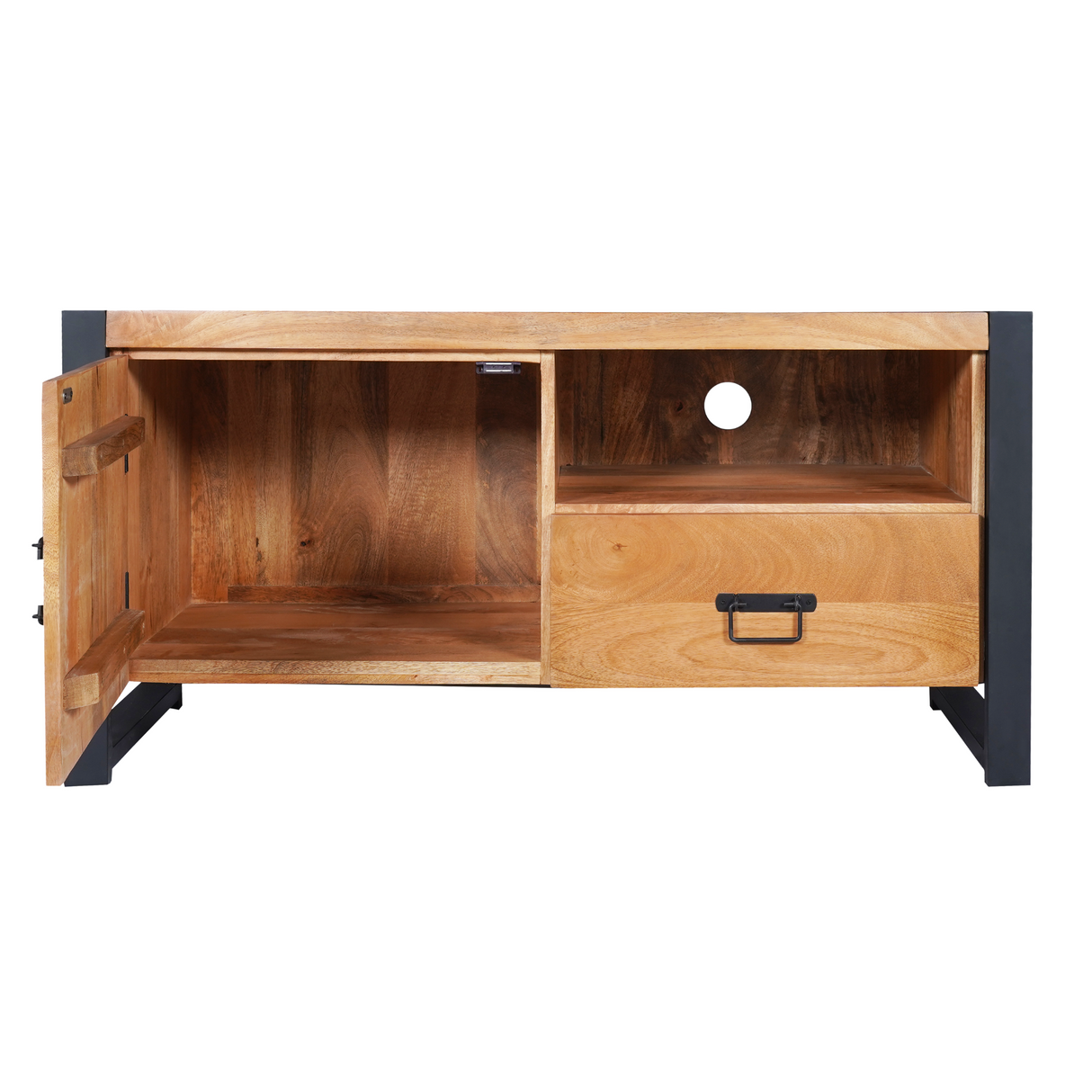 Tv-meubel - Mangohout - Metaal - met Deur en Open vak - 110 cm