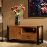 Tv-meubel - Mangohout - Metaal - met Deur en Open vak - 110 cm