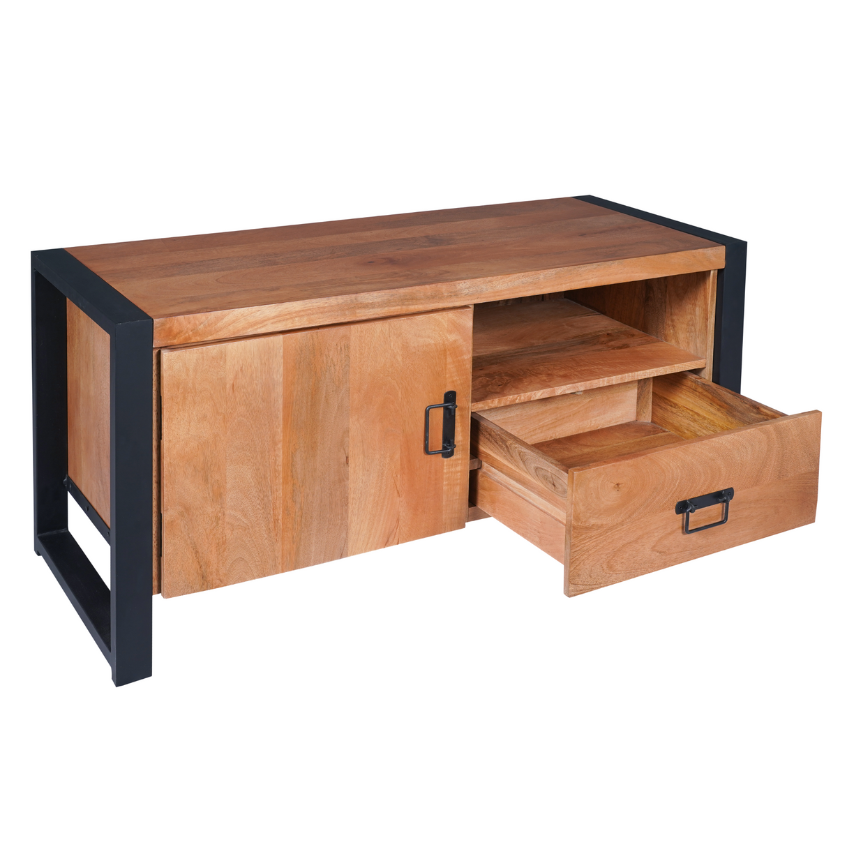 Tv-meubel - Mangohout - Metaal - met Deur en Open vak - 110 cm